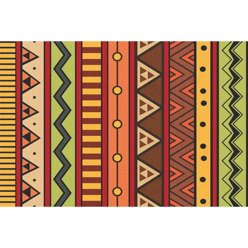 Dark Red Americana Tribal Carpet Striped Geometric Polyester Pet Friendly Stain Resistant Rug for Accent Area