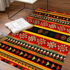 Dark Red Americana Tribal Carpet Striped Geometric Polyester Pet Friendly Stain Resistant Rug for Accent Area
