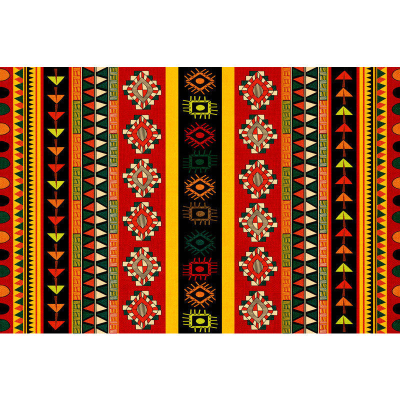 Dark Red Americana Tribal Carpet Striped Geometric Polyester Pet Friendly Stain Resistant Rug for Accent Area