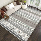 Bohemian Striped Geometric Rug Fabric Rug for Living Room Non-Slip Back Rug in Light Green and Brown