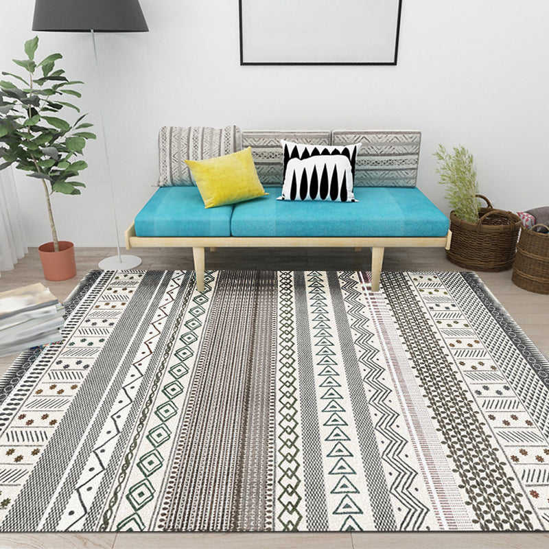 Bohemian Striped Geometric Rug Fabric Rug for Living Room Non-Slip Back Rug in Light Green and Brown