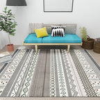 Bohemian Striped Geometric Rug Fabric Rug for Living Room Non-Slip Back Rug in Light Green and Brown