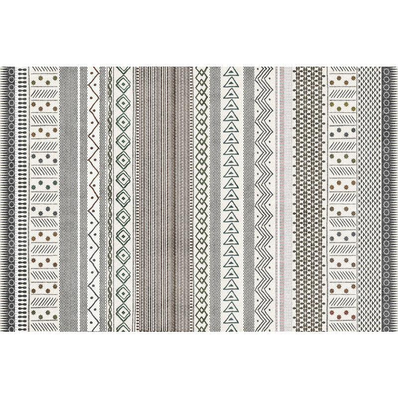 Bohemian Striped Geometric Rug Fabric Rug for Living Room Non-Slip Back Rug in Light Green and Brown