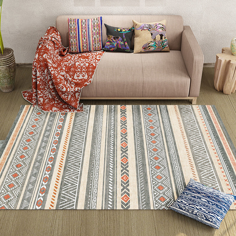 Bohemian Style Indoor Rug Striped Geometric Shine Rug with Zigzag Lines and Diamond Synthetic Non-Slip Rug