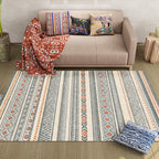 Bohemian Style Indoor Rug Striped Geometric Shine Rug with Zigzag Lines and Diamond Synthetic Non-Slip Rug