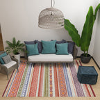 Bohemian Style Indoor Rug Striped Geometric Shine Rug with Zigzag Lines and Diamond Synthetic Non-Slip Rug