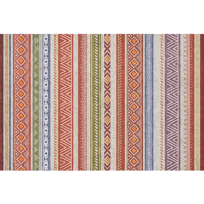 Bohemian Style Indoor Rug Striped Geometric Shine Rug with Zigzag Lines and Diamond Synthetic Non-Slip Rug