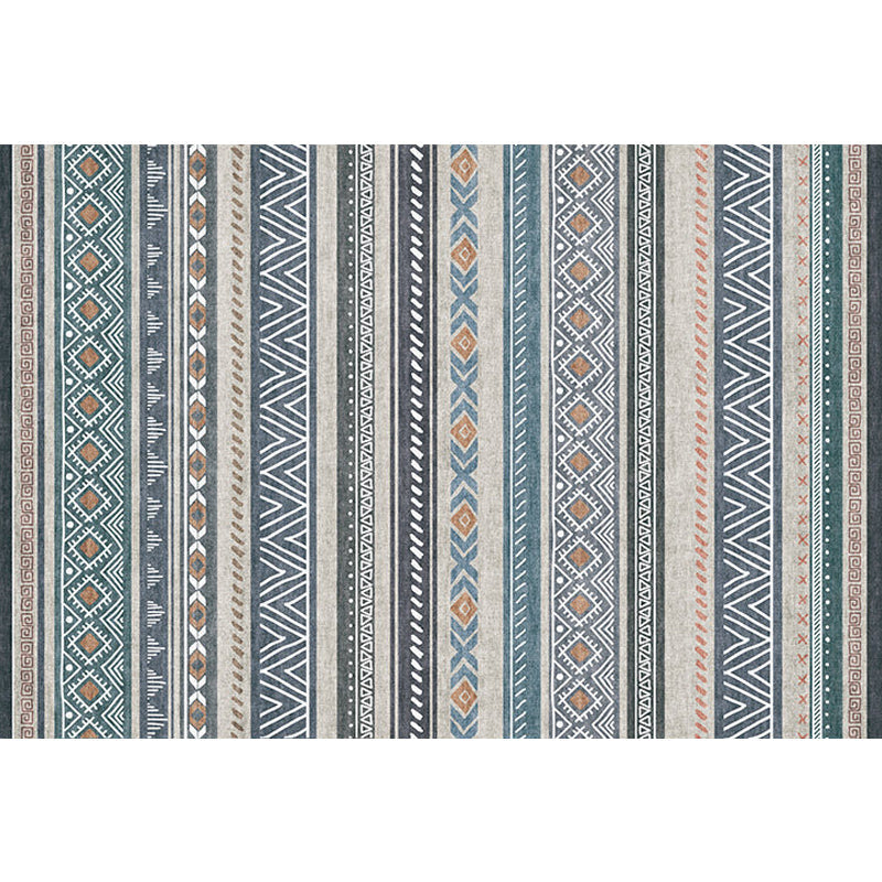 Bohemian Style Indoor Rug Striped Geometric Shine Rug with Zigzag Lines and Diamond Synthetic Non-Slip Rug