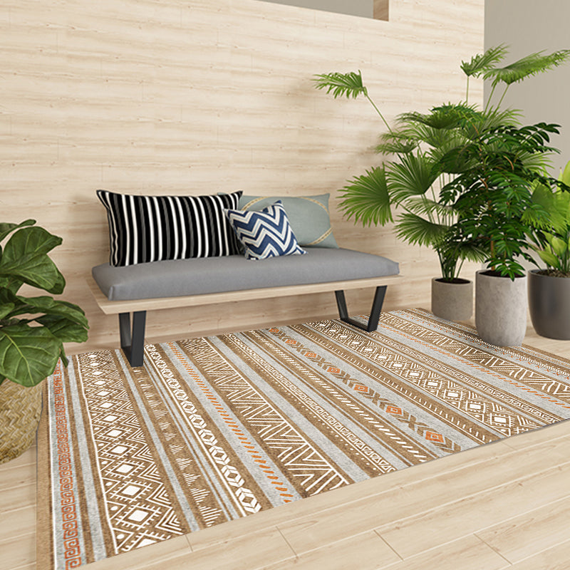 Bohemian Style Indoor Rug Striped Geometric Shine Rug with Zigzag Lines and Diamond Synthetic Non-Slip Rug