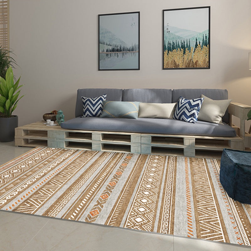 Bohemian Style Indoor Rug Striped Geometric Shine Rug with Zigzag Lines and Diamond Synthetic Non-Slip Rug