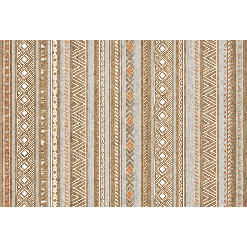 Bohemian Style Indoor Rug Striped Geometric Shine Rug with Zigzag Lines and Diamond Synthetic Non-Slip Rug