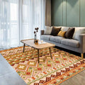 Orange Americana Indoor Mat Striped Indian Tribal Graphic Rug with Feather Headscarf Synthetic Non-Slip Backing Rug