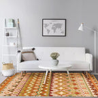 Orange Americana Indoor Mat Striped Indian Tribal Graphic Rug with Feather Headscarf Synthetic Non-Slip Backing Rug