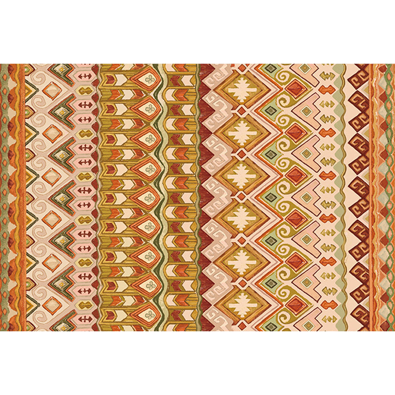 Orange Americana Indoor Mat Striped Indian Tribal Graphic Rug with Feather Headscarf Synthetic Non-Slip Backing Rug