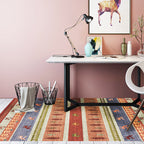 Bohemian striped geometric rug with botanical and animal motifs synthetic non-slip backing pet-friendly area rug