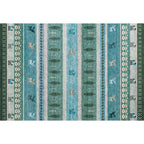 Bohemian striped geometric rug with botanical and animal motifs synthetic non-slip backing pet-friendly area rug