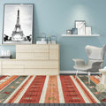 Bohemian striped geometric rug with botanical and animal motifs synthetic non-slip backing pet-friendly area rug