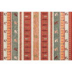 Bohemian striped geometric rug with botanical and animal motifs synthetic non-slip backing pet-friendly area rug
