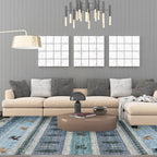 Bohemian striped geometric rug with botanical and animal motifs synthetic non-slip backing pet-friendly area rug