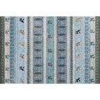 Bohemian striped geometric rug with botanical and animal motifs synthetic non-slip backing pet-friendly area rug