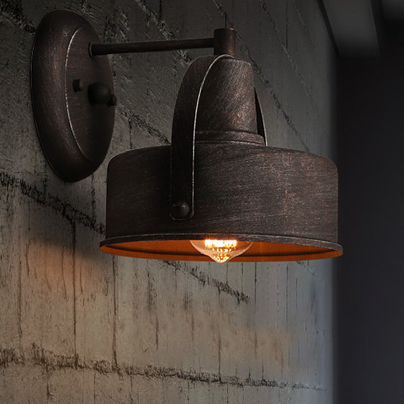 Metal Antique Black Wall Lights Drum/Trumpet Shade 1-Light Retro Rustic Wall Lamp Fixture