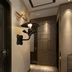Metal Bronze Wall Lamp Cone 1-Light Industrial Wall Lamp with Leaf Decoration and Square Back Plate