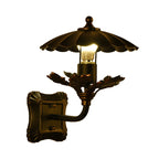 Metal Bronze Wall Lamp Cone 1-Light Industrial Wall Lamp with Leaf Decoration and Square Back Plate