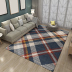 Red and blue modern rug polyester plaid rug washable non-slip backing rectangular rug for the living room