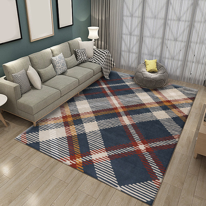 Red and blue modern rug polyester plaid rug washable non-slip backing rectangular rug for the living room