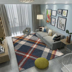 Red and blue modern rug polyester plaid rug washable non-slip backing rectangular rug for the living room