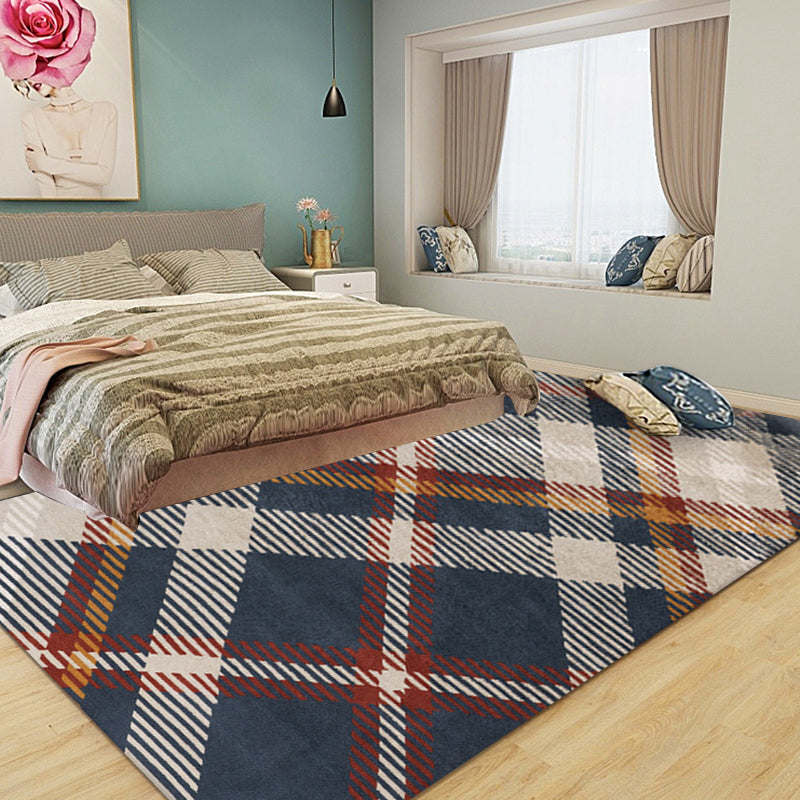Red and blue modern rug polyester plaid rug washable non-slip backing rectangular rug for the living room