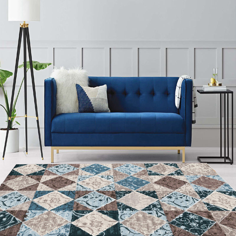 Moroccan Living Room Rug Colorful Petal Diamond Pattern Rug Polyester Non-slip Flooring