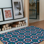 Eastern geometric floral pattern rug in green Moroccan rug polyester non-slip backing rug for bedroom