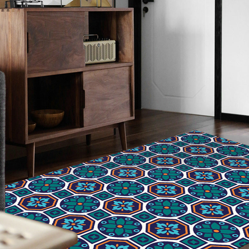 Eastern geometric floral pattern rug in green Moroccan rug polyester non-slip backing rug for bedroom