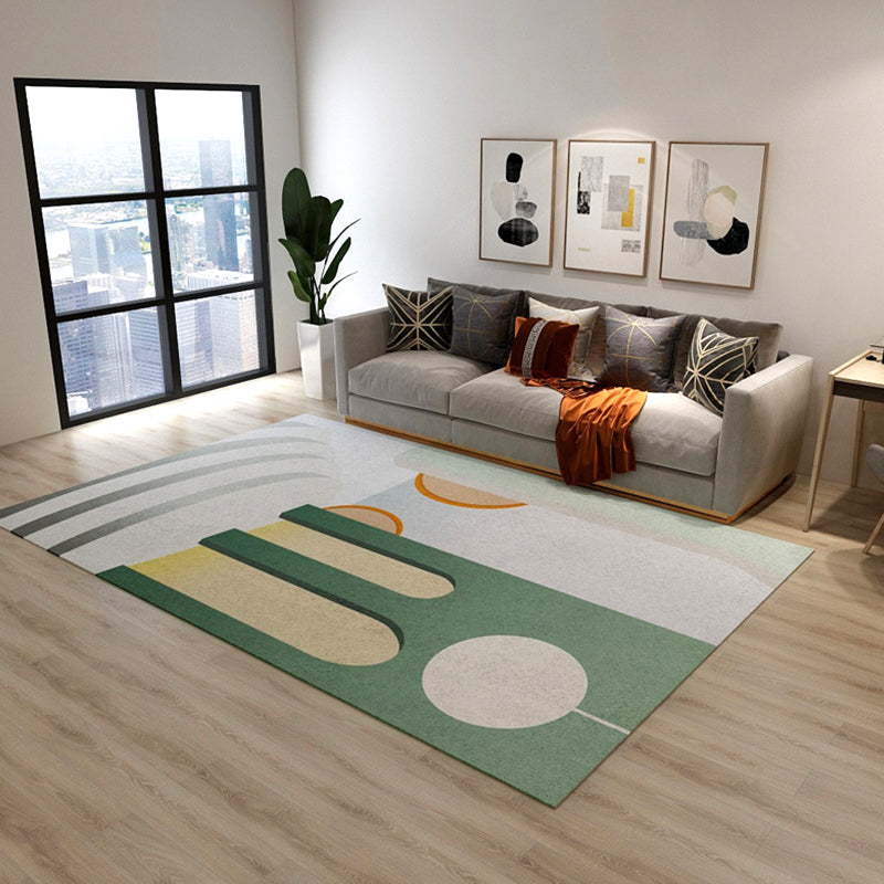 Green and White Modern Carpet Polyester Abstract Color Block Carpet Washable Rectangular Carpet for Bedroom