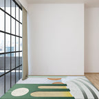 Green and White Modern Carpet Polyester Abstract Color Block Carpet Washable Rectangular Carpet for Bedroom