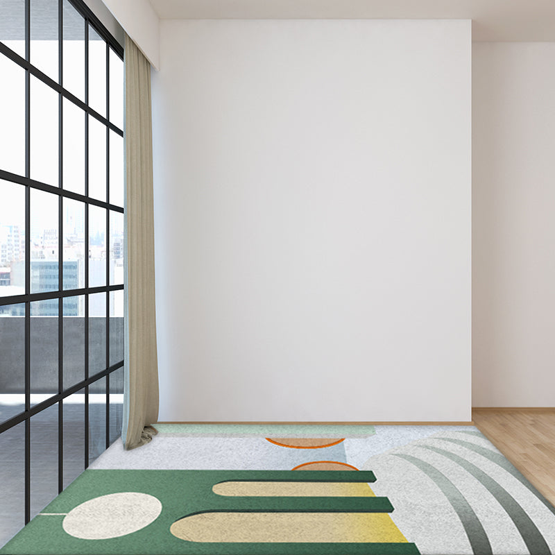 Green and White Modern Carpet Polyester Abstract Color Block Carpet Washable Rectangular Carpet for Bedroom