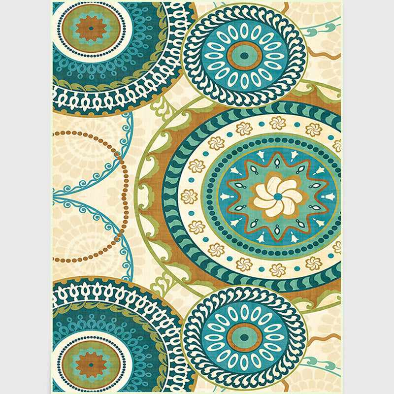 Yellow Moroccan Carpet Polyester Flower Circle Dots Pattern Rug Non-Slip Mat Rug for Home Decor