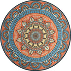 Blue and Orange Tribal Carpet with Leaf Polyester Southwestern Print Non-Slip Back Carpet for Bedroom