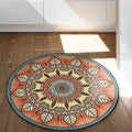 Blue and Orange Tribal Carpet with Leaf Polyester Southwestern Print Non-Slip Back Carpet for Bedroom
