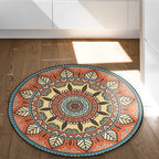 Blue and Orange Tribal Carpet with Leaf Polyester Southwestern Print Non-Slip Back Carpet for Bedroom