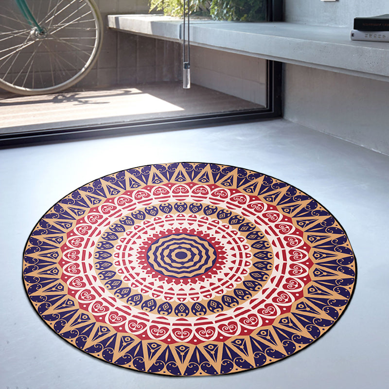 Vintage Floral Carpet Red and Yellow Moroccan Carpet Polyester Non-Slip Back Machine Washable Carpet for the Bedroom