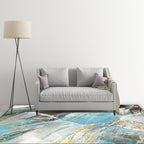 Modern rug for the living room in blue abstract marble pattern rug polyester washable rug