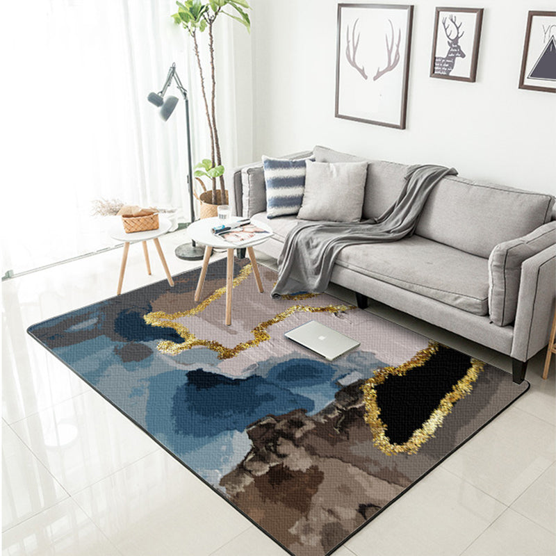 Nordic Modern Carpet in Brown Abstract Painting Print Carpet Polyester Washable Carpet for Home Decor