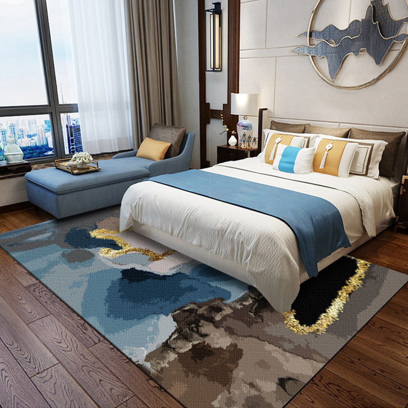 Nordic Modern Carpet in Brown Abstract Painting Print Carpet Polyester Washable Carpet for Home Decor