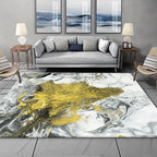 Modern living room rug in white and yellow abstract paint pattern rug polyester washable rug