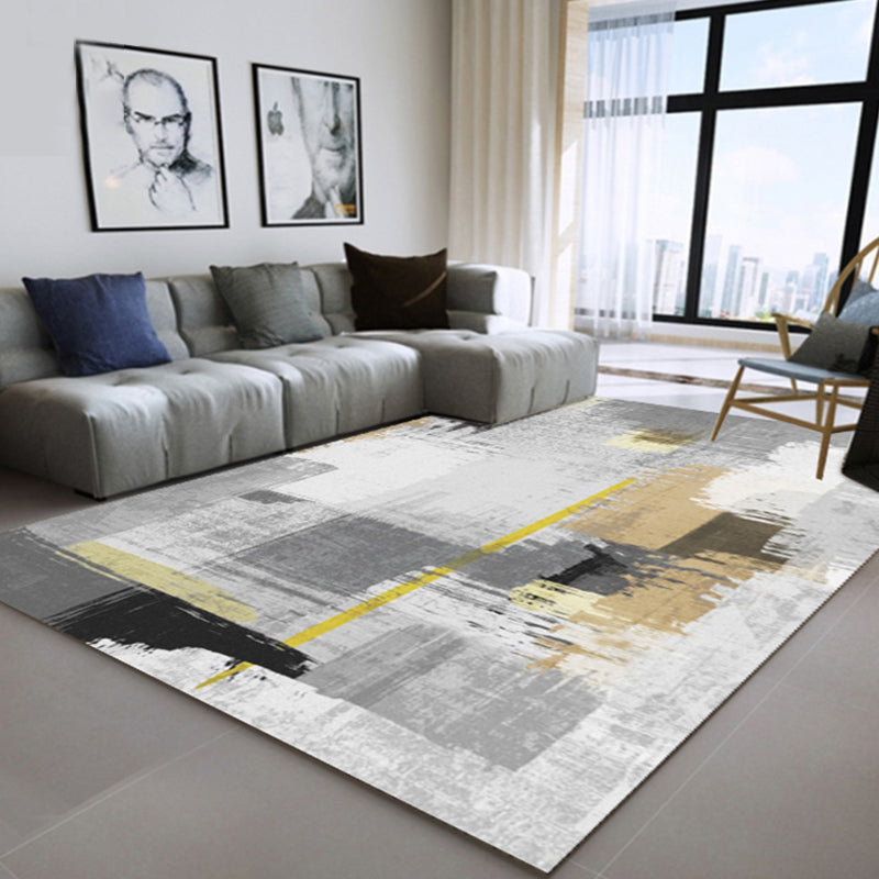 White and yellow funky rug wool leather striped color block rug washable rectangular rug for the bedroom