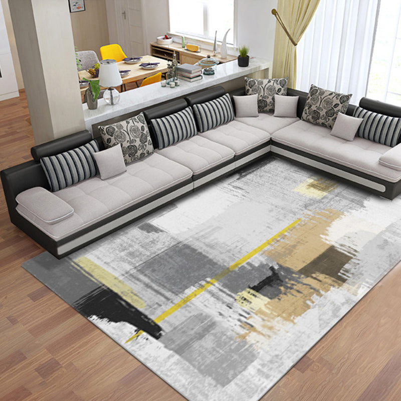 White and yellow funky rug wool leather striped color block rug washable rectangular rug for the bedroom