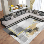 White and yellow funky rug wool leather striped color block rug washable rectangular rug for the bedroom
