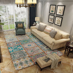 Moroccan Living Room Rug Multicolored Flower Diamond Print Rug Polyester Rug